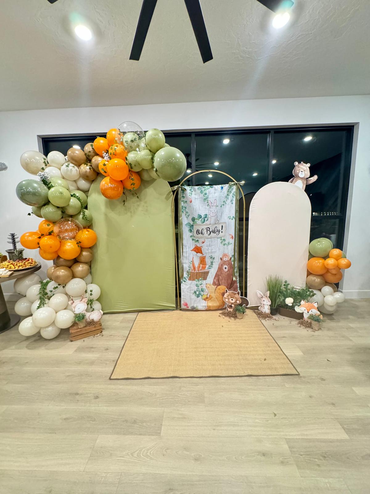 Baby shower event — woodland theme setup
