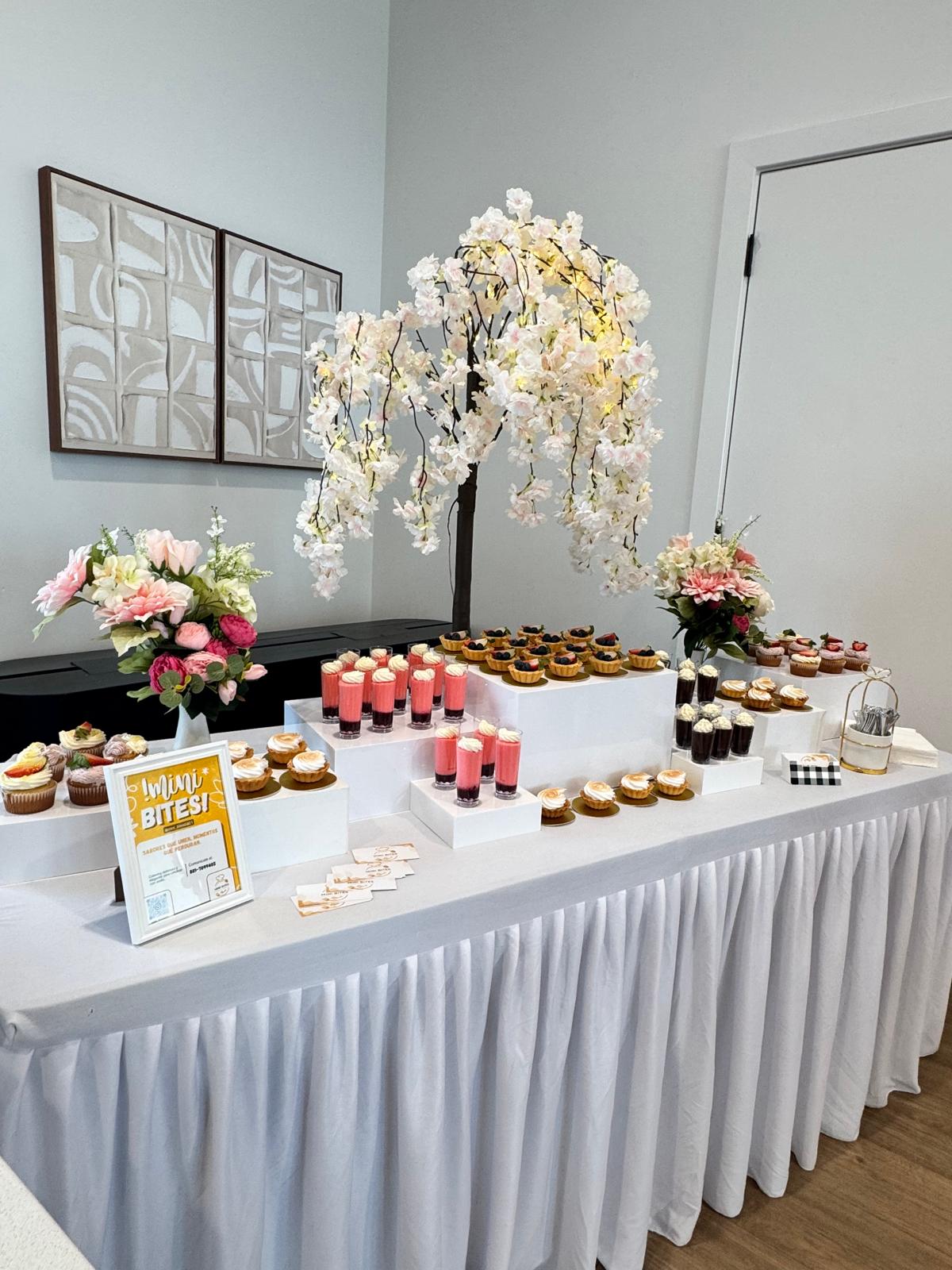 Mini Bites dessert table with branding